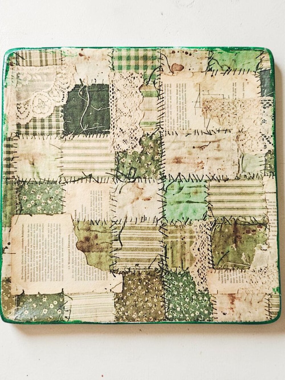 Handmade Vintage-Inspired Green Patchwork Trinket Ring Dish